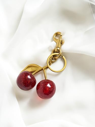 Cherry Bag Charm, Cherry Keychain Accessory Purse Charm, Small, Gold
