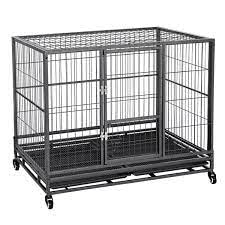 Big &Adult Dog Heavy Duty Dog Crate Strong Metal Large Dog Cage 48 INCH Black Colour with Wheel 06