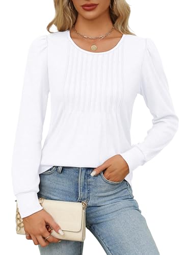 OFEEFAN Long Sleeve Shirts for Women Fall Tops Dressy Casual Blouses Pleated Scooped Neck Tunic Tops for Leggings2