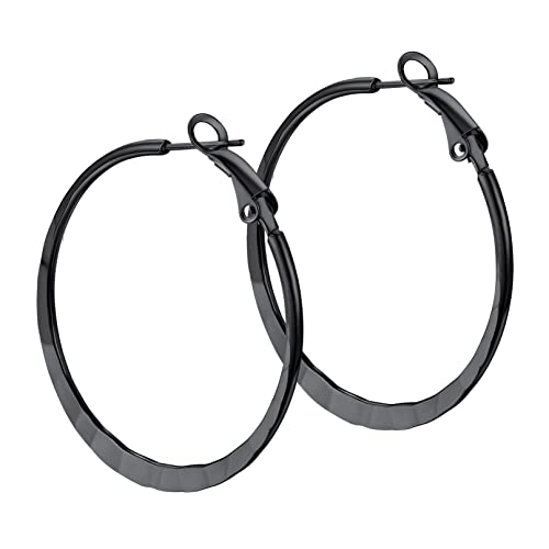 Bandmax Anneau d'Oreille Bout Plat Créoles Femme Noires 40mm Hoop Earrings Cover