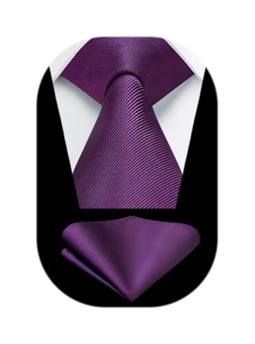 Image of HISDERN Mens Ties Solid Color Ties for Men Formal Necktie with Pocket Square Set Satin Silk Neck Tie Handkerchiefs Set