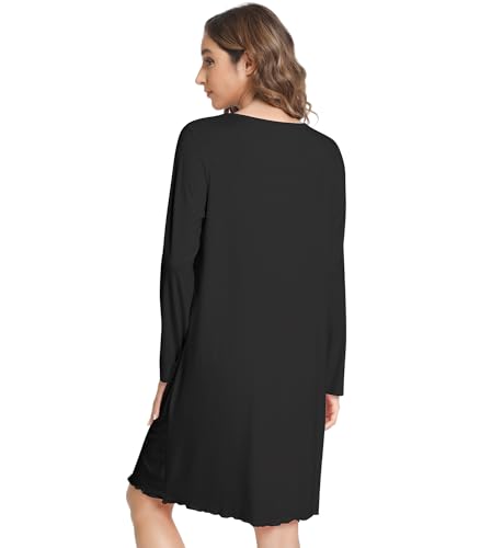 NACHILA Nightgowns for Women-Viscose Made from Bamboo,Long Sleeve Night Shirt Soft Sleepshirt Satin V Neck Sleepwear3