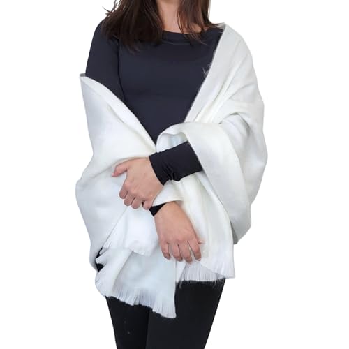 LATITUDE ZERO Ultra-Soft Alpaca Wool Blend Shawl, White Wedding Pashmina
