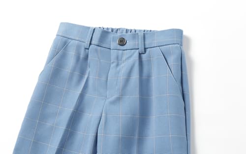 Boys Uniform Pants Plaid Slim Fit Flat Front Dress Pants with Zipper 5T-16Y3