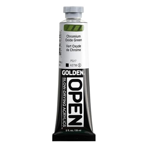 GOLDEN OPEN Slow-Drying Acrylics, Chromium Oxide Green, 2 fl oz. tube, Professional Acrylic Paint, Opaque