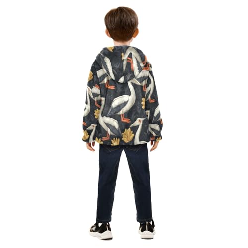Elegant Bird Floral Design Toddler Fleece Jacket Girl Boys Hooded Fleece Jacket Coat Warm Outwear Zip-up 3-10T4