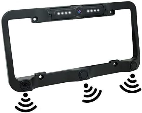 License Plate Frame Rear View Reverse Backup Camera Kit, Car Rover 170° Viewing Angle Universal Reversing Cameras with 8 IR Night Vision Waterproof LED 3 Parking Sensors for Vehicle