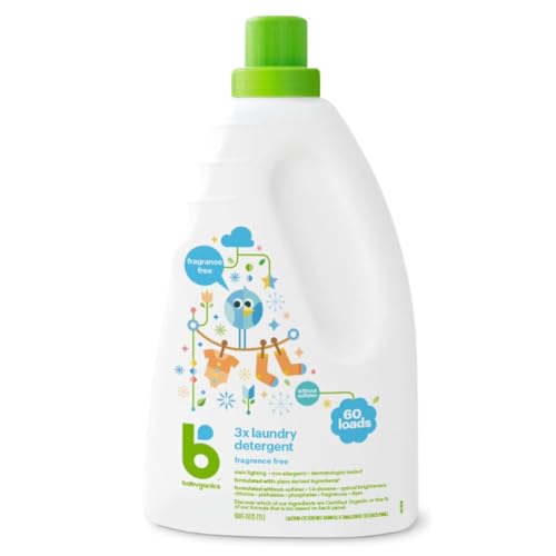Single Pack- 3X Baby Laundry Detergent Liquid Laundry Detergent Fragrance Free Stain-Fighting HE compatible Non-allergenic Dermatologist Tested 3X Liquids 60 Fl Oz