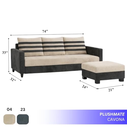 Image of Cavina 4 Seater L Shape Sofa Set with Movable Ottoman | Flexible Left or Right Layout | Luxury Velvet Suede Fabric | Modern Living Room Sofa | Dark Grey-Cream