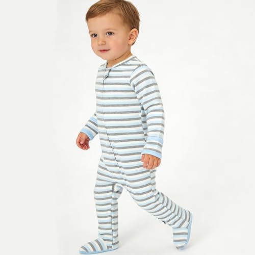Image of Aablexema Baby Footie Pajamas with Mittens - 3Pcs Infant Cotton Footed One Piece Sleepwear Outfits
