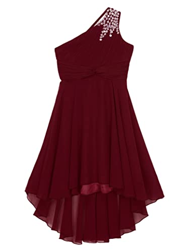 Kids Girls Sequin One Shoulder Pageant Formal Dress High Low Princess Pageant Gown3