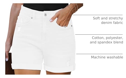 Best White Shorts for Women Over 50: Flattering Styles You'll Love All Summer 4 LookbookStore Womens White Jean Shorts Western Outfit Size 14 Denim Stretchy Comfortable Short for Summer Brilliant White Large