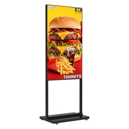 Image of 43Inch 4K Inch Floor Standing Digital Signage, 1000nits High Brightness Advertising Display, Digital Signage with CMS /U-Disk Plug&Play, Split Screen, 7 /24 Timer switch,HDMI /USB /WiFi /Android OS