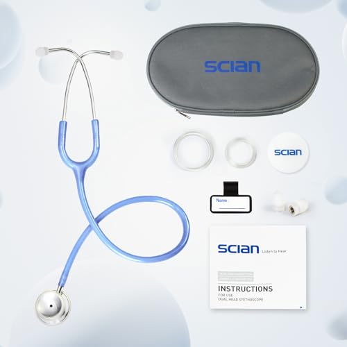 SCIAN Stethoscope Dual Head for Nurses, Doctors, Adults, Med Students, Classic Stainless Steel Stethoscope Home Use Medical Supplies with Carrying Bag, Shinning Blue