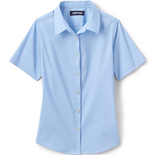 Lands' End Uniform Girls No Gape Short Sleeve Stretch Shirt Light Sea Blue Kids 16