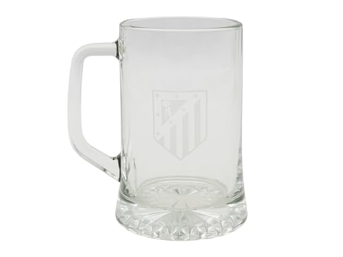 CYPBRANDS Atlético de Madrid, Jarra de Cerveza, Cristal, Capacidad 500 ml, Transparente, Producto Oficial