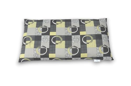 Image of Buckwheat Hulls Pillow | Standard Size | 15 inch x 25 inch inch | Pillow for Neck Pain | Shoulder Pain | Back Pain | Other Sleeping Problem | (Grey & Yellow Circle Design)
