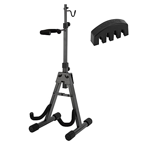 MIZAMU Violin Stand with Bow Hook - Premium Floor Holder for String Instruments, Viola - Portable, Foldable, Adjustable - Perfect Music Concert, Orchestra Equipment - Complete with Practice Mute