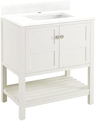 Signature Hardware 953315-30-RUMB-1 Olsen 30" Free Standing Single Vanity Cabinet Set with Wood Cabinet, Stone Vanity Top and Rectangular Undermount Sink - Single Faucet Hole - Soft White/Feathered