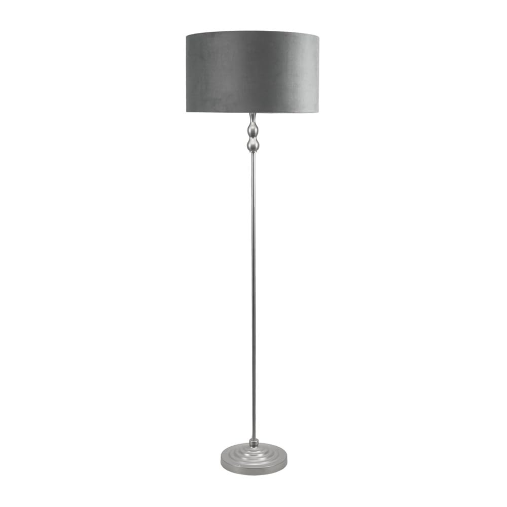 ValueLights | Maggie Brushed Chrome Metal Candlestick Floor Lamp with Grey Velvet & Chrome Shade & Warm Bulb | Floor Lamps, Home Décor & Improvement Essential