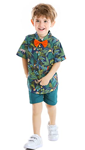 Image of Toddler Baby Boy Summer Clothes Set Floral Shirt Bow-tie Shorts Hawaiian Outfit