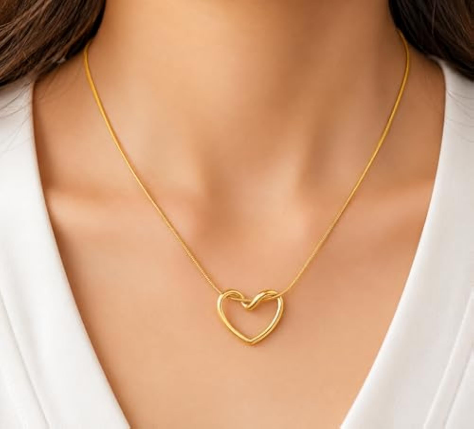 Women's 18K Gold Plated Open Heart Pendant Necklace