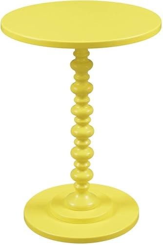 Image of Kundi Round Coffee End Table for Living Room - Modern Brown Accent Pedestal Side Table for Bedroom & Home Decor (Yellow)