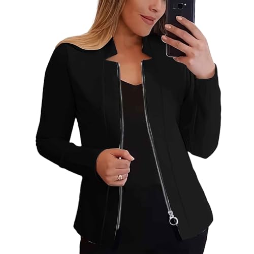 Womens Casual Cropped Blazer Long Sleeve Open Front Work Office Jackets Zip Up Office Short Cardigans
