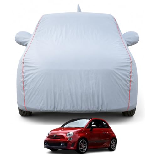 Image of Premium Car Cover for Fiat Abarth 595 Model | Waterproof, UV & Dust Protection | Mirror & Antenna Pocket | Triple Stitched, Soft Inner Lining, Belt & Buckle (Dark Grey)