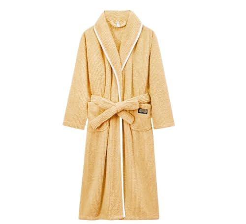 JYARZ Albornoz Ducha Bata Larga De Lana For Mujer, Albornoz De Felpa, Bata Simple E Informal, Camisón De Invierno Albornoz Absorbente(Yellow,XL)