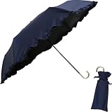 assa 日傘 折りたたみ フリル 軽量 UVカット 100 遮光 レディース 晴雨兼用 撥水 遮熱 紫外線遮蔽 近赤外線遮蔽 完全遮光 100% コンパクト 巾着袋 ポーチ付 ギフト 50cm (FM401/ネイビー)
