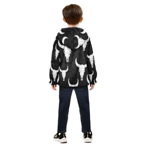 Bull Skulls on Black Background Toddler Fleece Jacket Girl Boys Hooded Fleece Jacket Coat Warm Outwear Zip-up 3-10T4