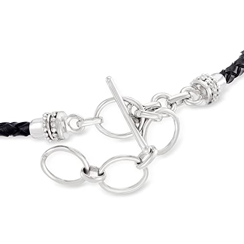 Ross-Simons Black Onyx and Black Leather Toggle Bracelet in Sterling Silver. 7 inches3