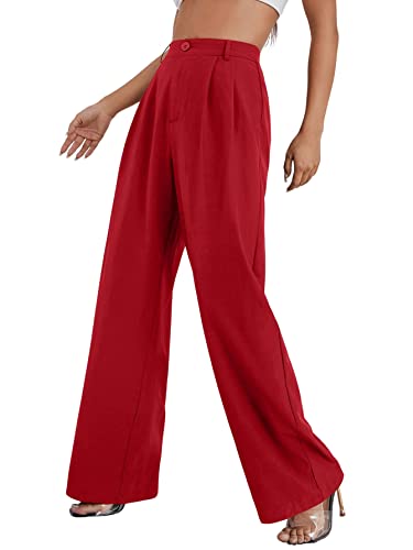 SweatyRocks Women's Casual Wide Leg High Waisted Button Down Straight Long Trousers Pants3