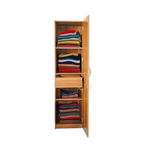 Image of Amazon Brand - Solimo Optima Engineered Wood 6ft 1 Door Wardrobe for Clothes with Drawer| Storage Organizer | Storage Cabinet | Multipurpose Almirah for Bedroom - Leon Teak, 6ft