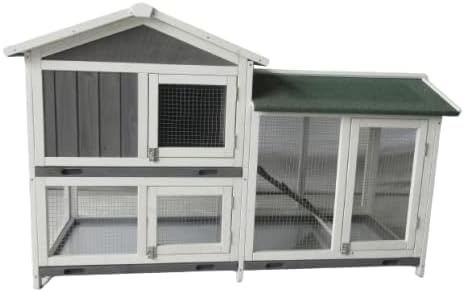 BUNNY BUSINESS The Grove Grey Double Decker Rabbit/Guinea Pig Hutch and Run EXTRA DEPTH WITH FLOOR (GREY GROVE, HUTCH AND COVER)