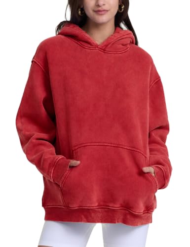 Image of FAIABLE Womens Oversized Vintage Acid Wash Cotton Fleece Hoodie for Women