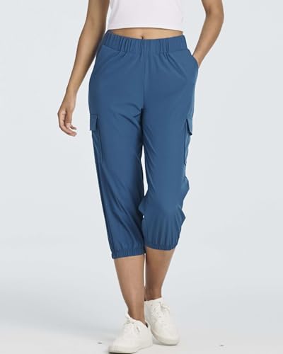 Real Essentials 3 Pack Women's Woven Cargo Capri Jogger Pants 5 Pockets