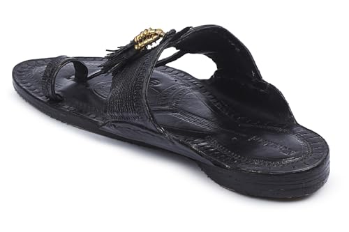 Image of KORAKARI Mens Handmade Kolhapuri Chappal Smooth and Comfortable, Stylish Durable Anti Slip Design Flip Flops Slippers Genuine Leather Traditional Indian Footwear.