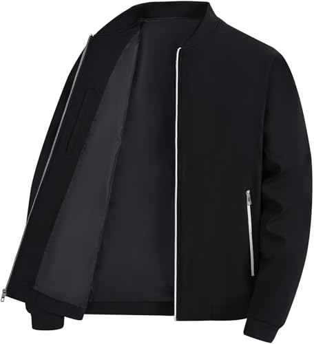 QPNGRP Men's Bright Zipper Windbreaker Softshell Lightweight Jacket Black Large