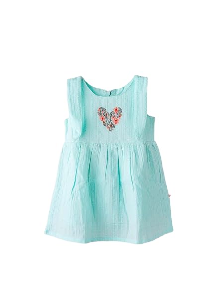 FIRST IN Seer Sucker Muslin Self Knotted Frock with Embroidery-image-28