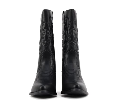 Image of Soda inchTELLER inch ~ Women's Western Cowboy Boots with Stitched Detailing, Pointed Toe, and Low Block Heel