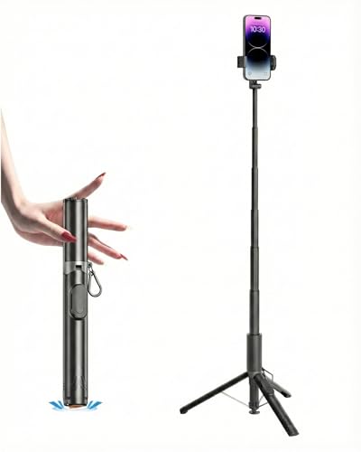 Halorient Auto Pop-Open 159cm/62.6 Selfie Tripod for iPhone Reinforced Zinc Alloy Skeleton Extra-Large Stable Base Type-C Rechargeable Remote