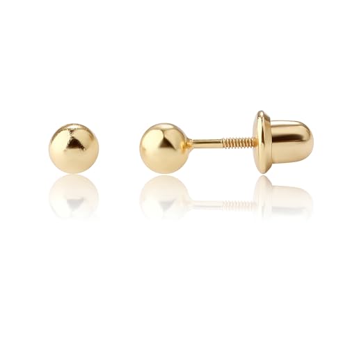 Cherished Moments Girls Ball Stud Earring in Sterling Silver or 14K Gold Plated with Screw Backs (4mm)