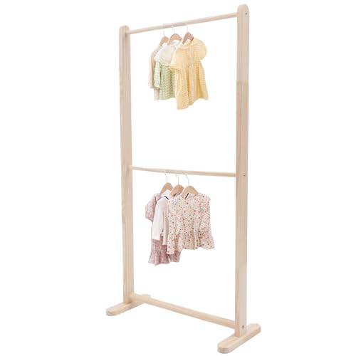 GDNTMU Baby clothing rack, Dog Clothes Hanger Rack, Small Clothing Rack for Baby/Pets/Dolls, 2 Tier Wood Pet Clothing Racks, Pet Closet Organizer Garment Racks