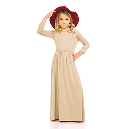 Party Dress Kids Girl Toddler Girl Long Sleeve Scoop Neck Soild Loose Casual Daily Wear Long Maxi (Khaki, 5-6 Years)