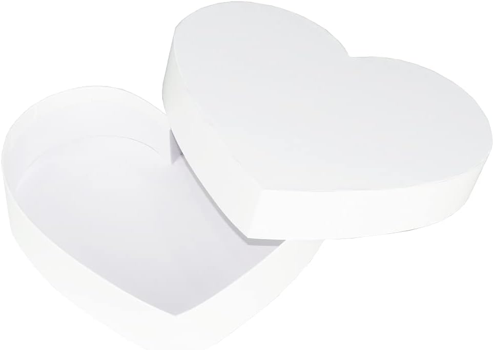 WENPACK 9" Cardboard Heart Shaped 2 Pack Chocolate Sweets Candy Container Gift Box (White, Heart Shaped)
