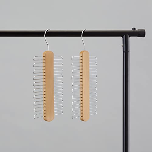 Amazon Basics 20 Bar Wooden Tie Hanger & Belt Rack, 2-Pack, 16 cm, Natural