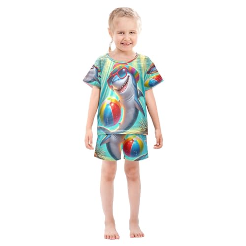 Shark Beach Ball Summer Pajama Set Short Sleeve Nightwear Soft Clothes Set Summer Pajamas Cotton 5Y3