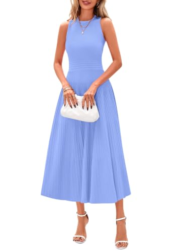 Image of PRETTYGARDEN Spring Casual Dresses for Women 2026 Summer Business Work Midi Sleeveless A Line Pleated Cocktail Dress